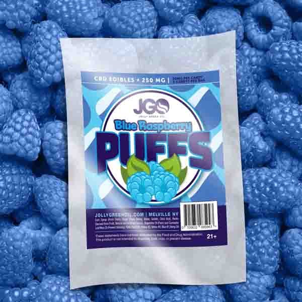 JGO CBD BLUE RASPBERRY PUFFS 250MG TOTAL (5 PUFFS PER BAG)